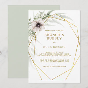 Invitation Eucalyptus Gold Brunch géométrique et Bubbly