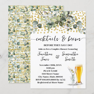 Invitation Eucalyptus Gold Cocktails et Brews Couples Douche
