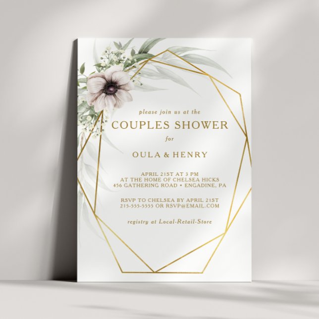 Invitation Eucalyptus Gold Couples géométriques douche (Créateur téléchargé)