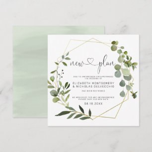 Invitation Eucalyptus Gold Géométrique   Mariage reporté