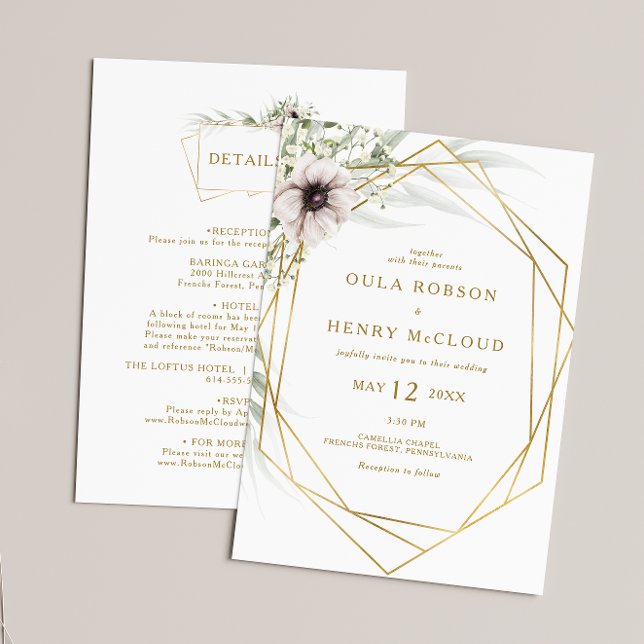 Invitation Eucalyptus Gold Géométrique Tout en un Mariage Inv (Créateur téléchargé)