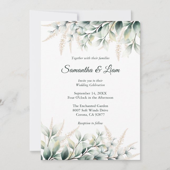 Invitation Eucalyptus Gold Greenery Wedding (Devant)