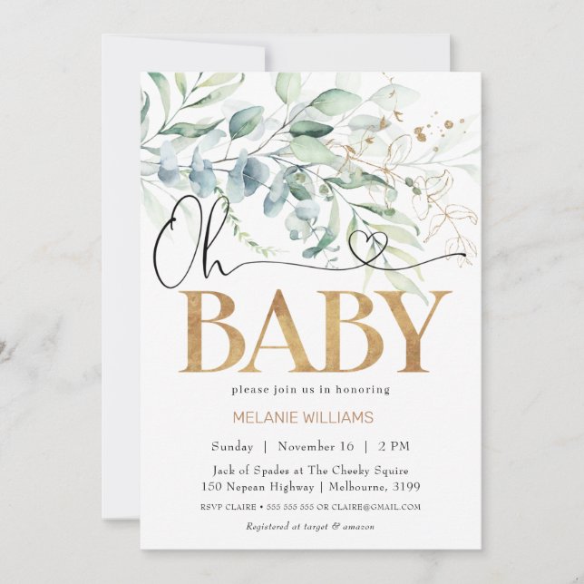 Invitation Eucalyptus Gold Oh Baby Baby shower (Devant)