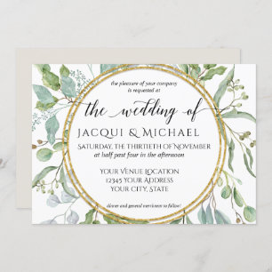 Invitation Eucalyptus Gold, Vert n Blanc Mariage de feuillage