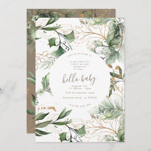 Invitation Eucalyptus Golden Boho Baby shower moderne en fleu