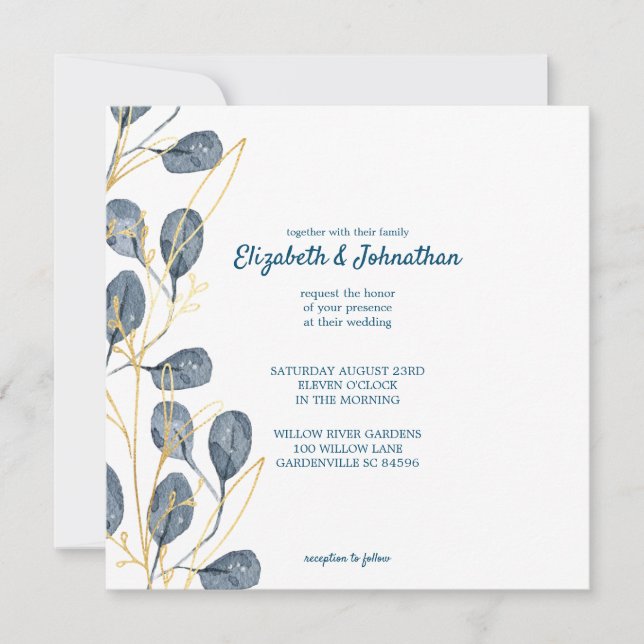 Invitation Eucalyptus Golden Garden Floral Mariage (Devant)