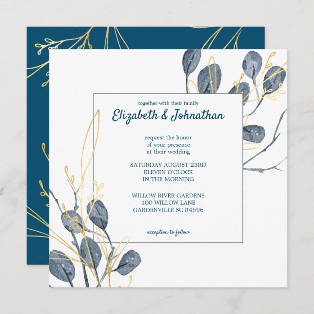 Invitation Eucalyptus Golden Garden Floral Mariage