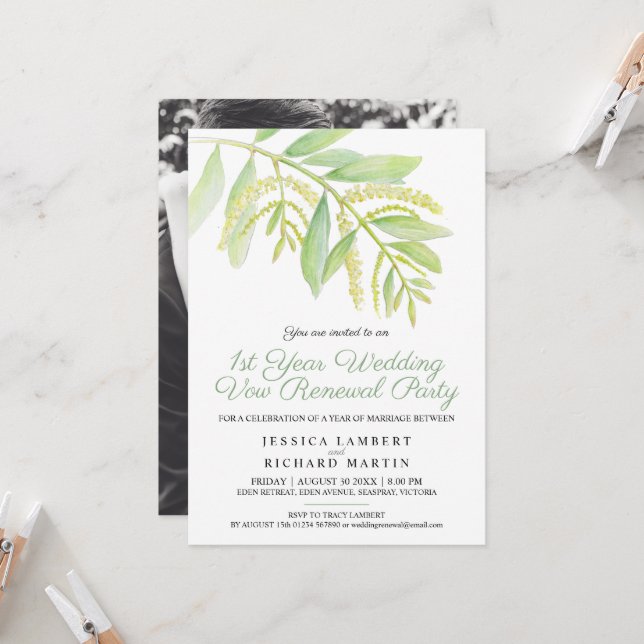 Invitation Eucalyptus green 1er voeu mariage (Devant/Arrière en situation)