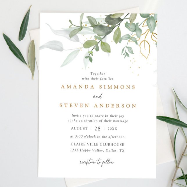 Invitation Eucalyptus Green Boho Sage Green Gold Mariage (Créateur téléchargé)