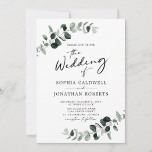 Invitation Eucalyptus Green Calligraphy QR Code Mariage