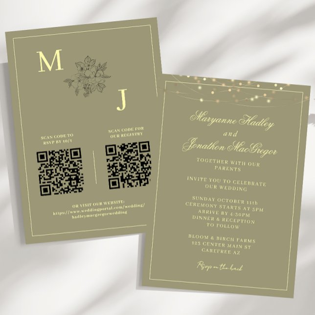 Invitation Eucalyptus Green Elegant QR Code Mariage (Créateur téléchargé)