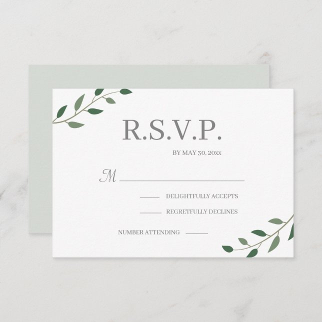 Invitation Eucalyptus Green Feuilles mariage élégant RSVP (Devant / Derrière)