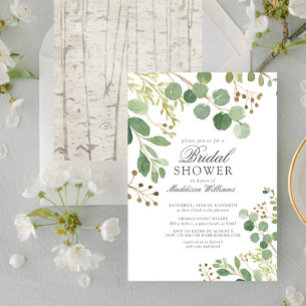Invitation Eucalyptus Green Feuilles Rustic Nature Douche