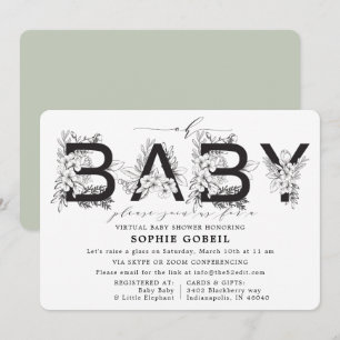 Invitation Eucalyptus Green Floral Baby shower VIRTUTAL