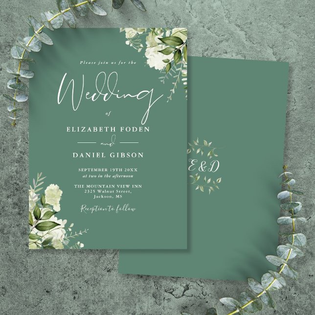 Invitation Eucalyptus Green Floral Mariage (Eucalyptus Green Floral Monogram Wedding Invitation)