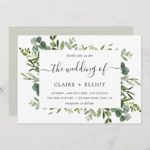 Invitation Eucalyptus Green Foliage Rectangle Mariage cadre