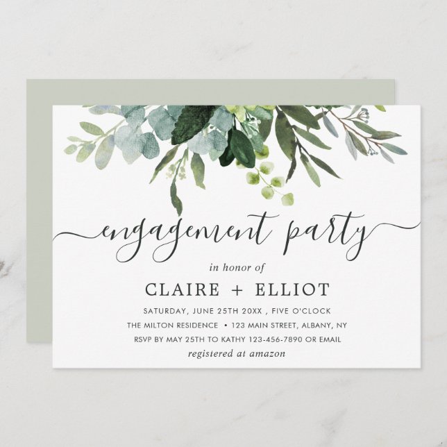 Invitation Eucalyptus Green Foliing Party (Devant / Derrière)