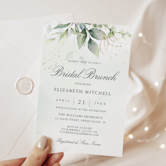 Invitation Eucalyptus Green Gold Feuille Bridal Brunch (Créateur téléchargé)