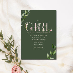 Invitation Eucalyptus Green Rose Girl Baby shower