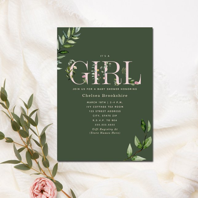 Invitation Eucalyptus Green Rose Girl Baby shower (Créateur téléchargé)