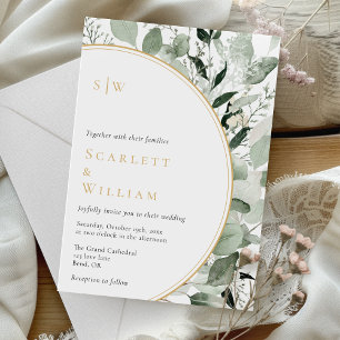 Invitation Eucalyptus Green Sage Or Mariage Monogramme