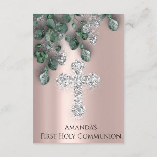 Invitation Eucalyptus Green Silver Première Communion Sainte