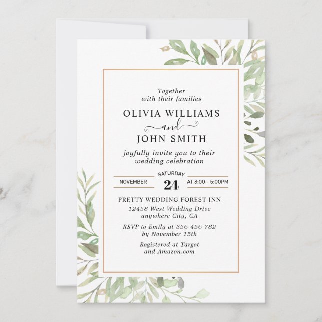 Invitation Eucalyptus Green Simple Mariage L008 (Devant)