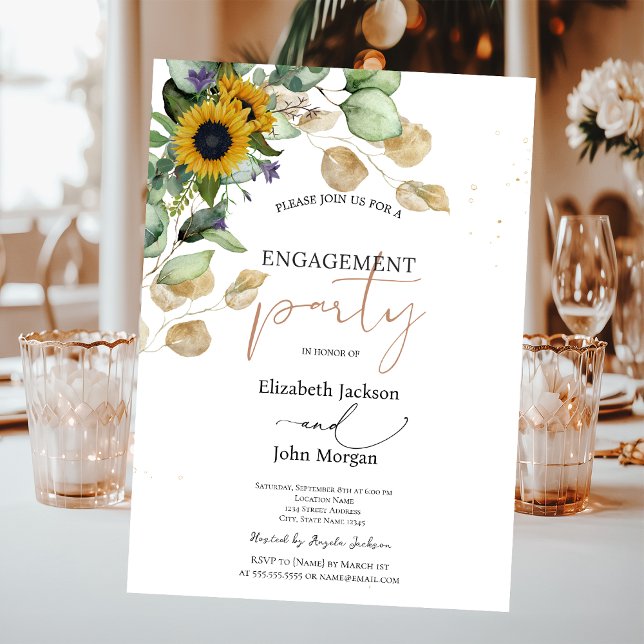 Invitation Eucalyptus Green Sunflowers Engagement (Créateur téléchargé)