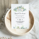 Invitation Eucalyptus Green Sweet sixteen fête d'anniversaire<br><div class="desc">Cette invitation à la fête d'anniversaire de sweet sixteen vert d'eucalyptus est parfaite pour une simple célébration de seizième anniversaire. Le design se décline en roses éclatants illustrés de violet,  blanc,  bleu et rose,  nichés dans un beau bouquet de feuilles vert eucalyptus.</div>