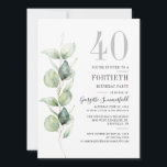 Invitation Eucalyptus Greenery 40ème anniversaire<br><div class="desc">Créez votre propre invitation d'anniversaire d'aquarelle botanique en utilisant notre modèle d'invitation feuille Eucalyptus en cliquant sur le bouton "Personnaliser"</div>