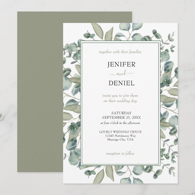 Invitation Eucalyptus Greenery Botanical Wedding (Devant / Derrière)