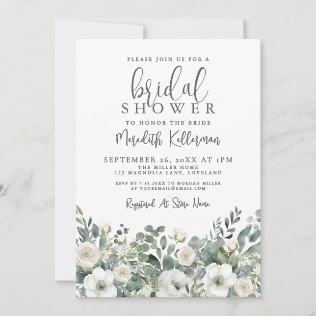 Invitation Eucalyptus Greenery Floral Bridal Shower (Devant)