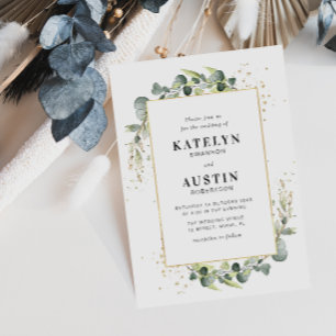Invitation eucalyptus greenery gold frame wedding