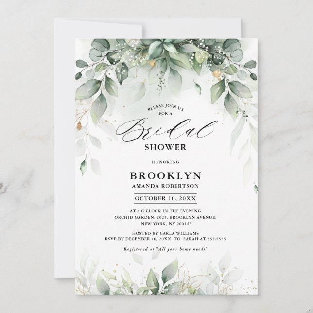 Invitation Eucalyptus Greenery Gum Botanique Douche nuptiale (Devant)