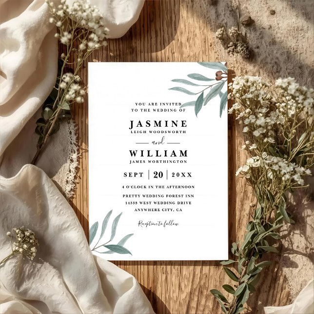 Invitation Eucalyptus Greenery Rustic Elegant QR Code Wedding (Créateur téléchargé)