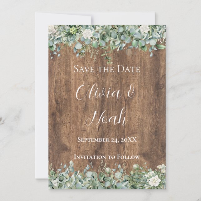 Invitation Eucalyptus Greenery Save the Date Card | Rustic (Devant)