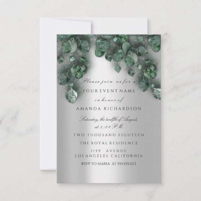 Invitation Eucalyptus Grey VIP Mariage nuptiale Woodland Rust (Devant)