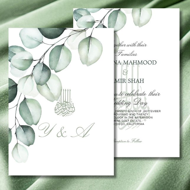 Invitation Eucalyptus Islam Bismillah Mariage élégant (Créateur téléchargé)