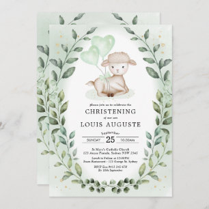 Invitation Eucalyptus Lamb Bébé Moutons Christening Baptême