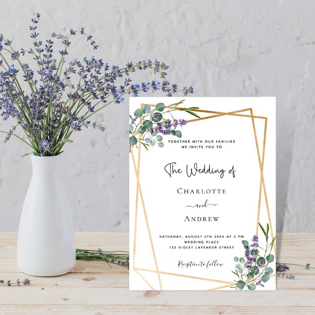 Invitation Eucalyptus lavande mariage géométrique floral (Créateur téléchargé)
