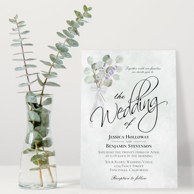 Invitation Eucalyptus & Lavender Bouquet Rustique Boho Mariag (Créateur téléchargé)