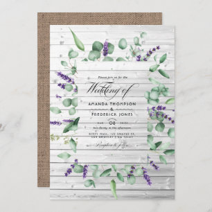 Invitation Eucalyptus Lavender Rustic Country Barne Mariage