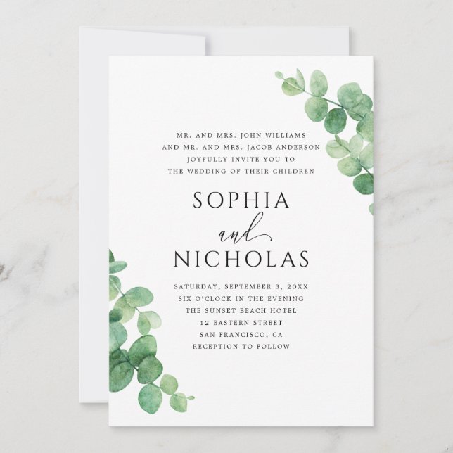 Invitation Eucalyptus Leaves Wedding. Outdoor Greenery Garden (Devant)