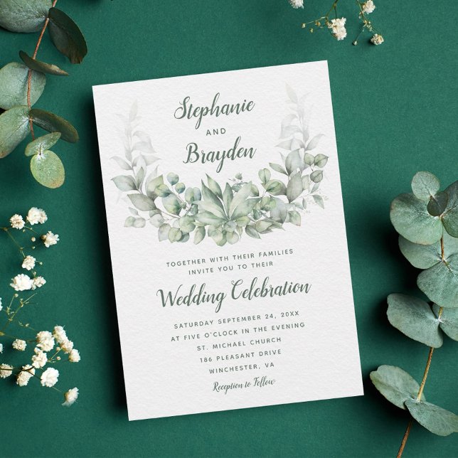 Invitation Eucalyptus Mariage de couronne succulent (Créateur téléchargé)
