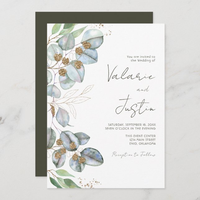 Invitation Eucalyptus Mariage tout en un (Devant / Derrière)
