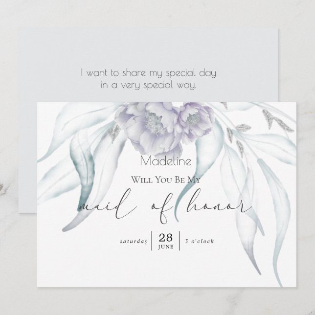 Invitation Eucalyptus Matron d'honneur Invit au printemps mod (Devant / Derrière)