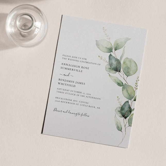 Invitation Eucalyptus Minimaliste Mariage d'aquarelle botaniq (Watercolor Eucalyptus Sage Green Wedding Invitation)