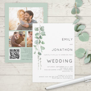 Invitation Eucalyptus Moderne 3 Photos Code QR Mariage