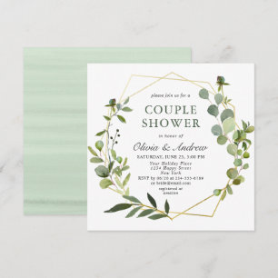 Invitation Eucalyptus moderne Cadre géométrique DOUCHE EN COU