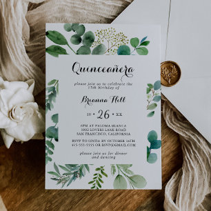 Invitation Eucalyptus Moderne Calligraphie Quinceañera